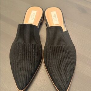 Steven By Steve Madden Black Pointed-Toe Knit Slip-On Mules